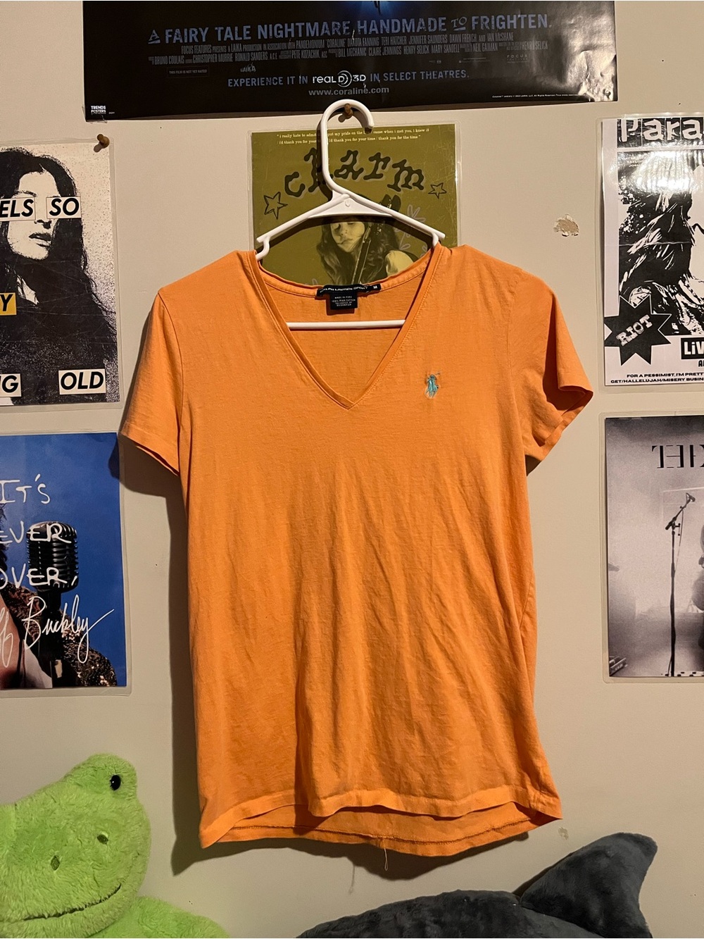 2000s Ralph Lauren Women's Short-Sleeve V-Neck Tee — Orange